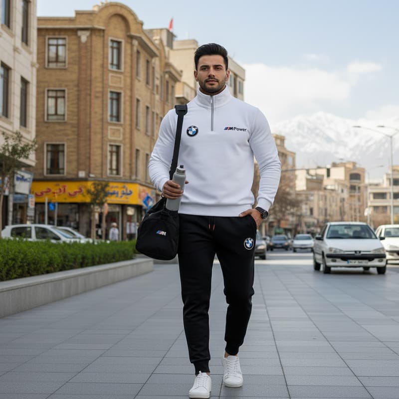 ست مردانه هودی نیم زیپ و شلوار مدل Mpower
