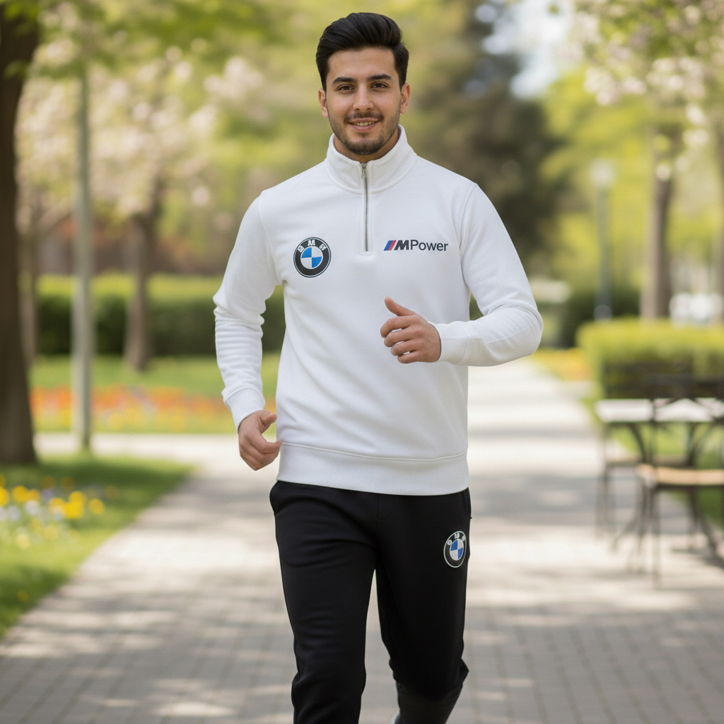 ست مردانه هودی نیم زیپ و شلوار مدل Mpower