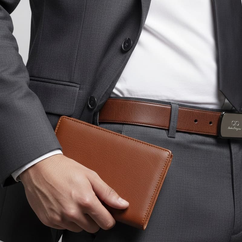 ست کیف و کمربند قهوه ای مدل M101