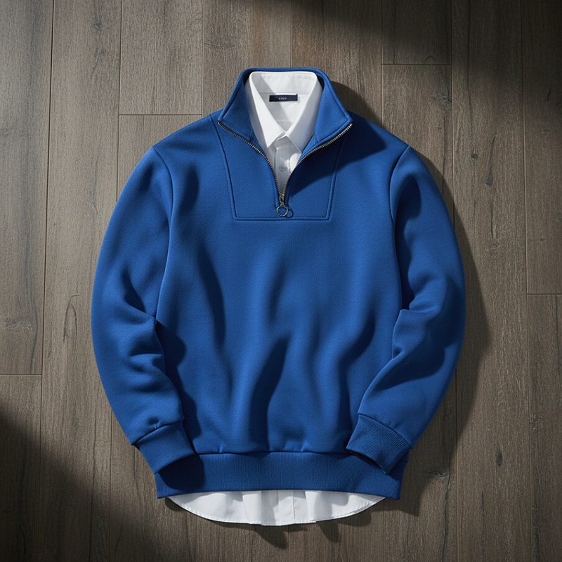 پکیج دورس مردانه نیم زیپ مدل Behbod-آبی  پیراهن مردانه سفید VQ