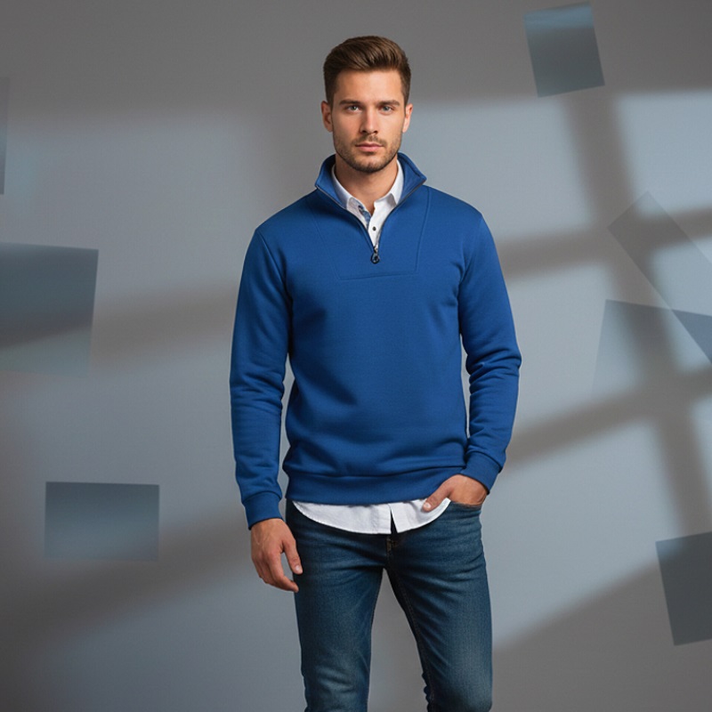پکیج دورس مردانه نیم زیپ مدل Behbod-آبی  پیراهن مردانه سفید VQویژه